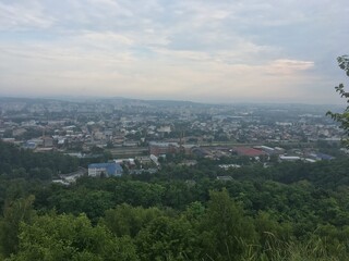 Fototapeta na wymiar City panorama of Lviv in Ukraine on cloudy summer day