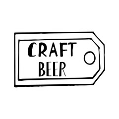 craft beer label tag icon, sticker hand drawn vector doodle. sketch, Scandinavian, minimalism, monochrome. single element. drink, menu, bar, brewing