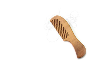 Hair loss, hair fall everyday serious problem, girl with a comb and problem hair on white background.	
