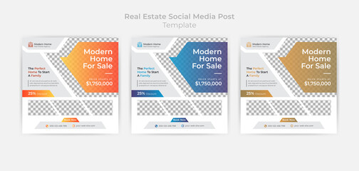 Abstract Real Estate Social Media Post Template and Web Banner With Color Variation