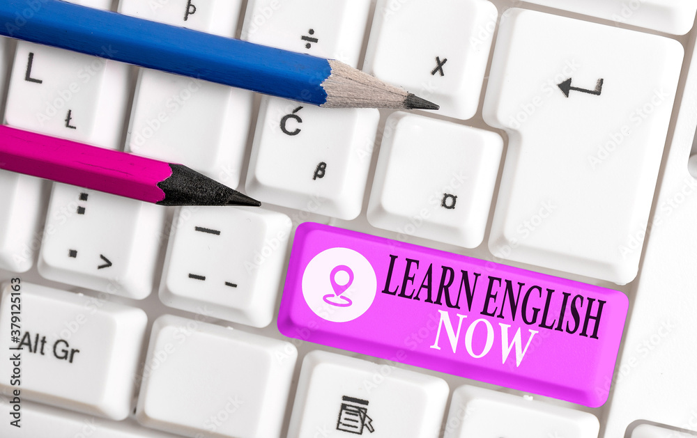 Poster conceptual hand writing showing learn english now. concept meaning gain or acquire knowledge and ski