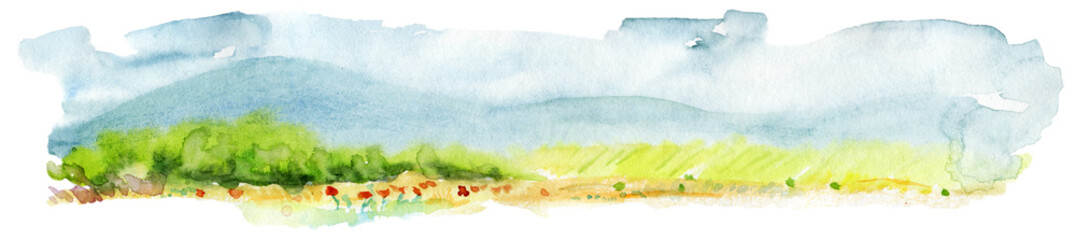 Obraz na płótnie Canvas Hand drawn panoramic european landscape watercolor background.
