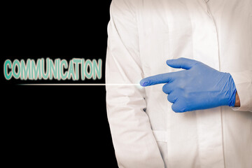 Conceptual hand writing showing Communication. Concept meaning information is exchanged between...