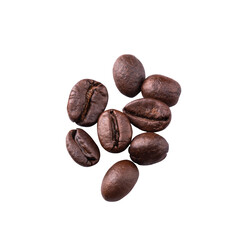 Roasted coffee beans isolated on white background.