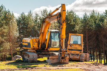 Group of industrial machinery on a construction site