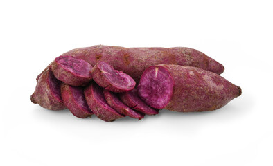 Purple Colored Sweet Potatoes on White background