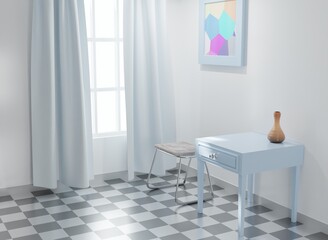 Modern living room home interior scene 3D rendering wallpaper background