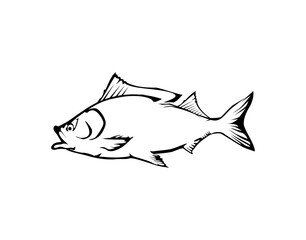 fish icon vector isolated . 
The fish is breathing, while bubbles are coming out of its mouth