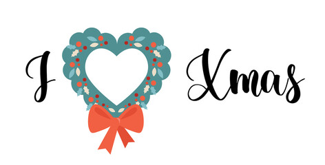 Winter love. I love winter card, sticker, icon with lettering and flat vector icon, isolated on white. Concept Christmas vector design