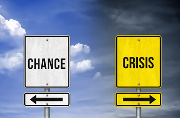 Chance versus Crisis - roadsign illustration