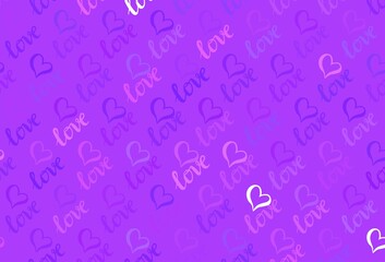 Light Purple vector template with doodle hearts.
