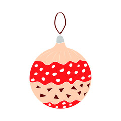 Christmas decorated balloon on white background. Vector doodle isolated element for design.