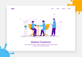flat illustration concept of doctors and nurses checking the blood pressure of patients exposed virus, covid 19 for landing page template