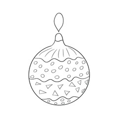 Christmas balloon on white background. Vector outline doodle isolated element for design.