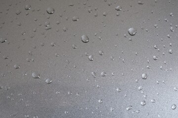 Water droplets on a gray painted steel background