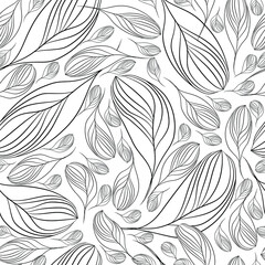 Abstract floral illustration. Vector seamless pattern. Outline petals on a white background.