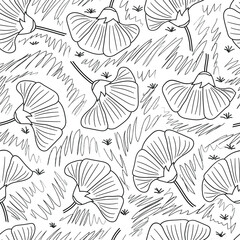 Floral outline vector seamless pattern. Design for cloth, card, wallpaper and coloring page.