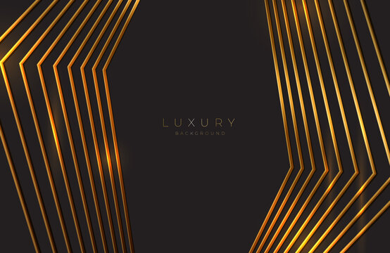 Realistic 3d background with shiny gold geometric shape. Vector golden geometry shape on black surface Graphic design element. Luxurious Elegant template