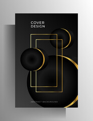 Cover template for book, brochure, magazine, catalog, poster. Elegant, austere design in black and gold tones. Vector 10 EPS.