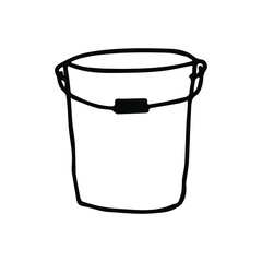 Sketch of the bucket. Vector outlines isolated element for design. Garden tool for irrigation.