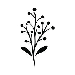 Black simple plant on a white background. Vector monochrome floral  element. Doodle style. 
