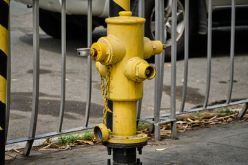 Yellow fire hydrant on a street in Manila Philippines.
