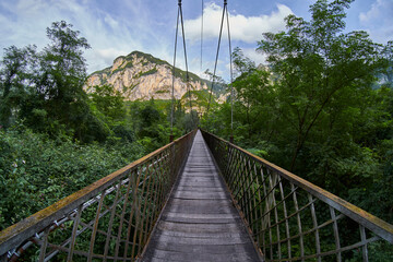 Fototapeta na wymiar An old wooden bridge crossing Brenta River in italy 