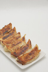 焼き餃子　野菜やお肉を細かく刻んで味付けされたを小麦粉の皮で包んで油で焼いた料理