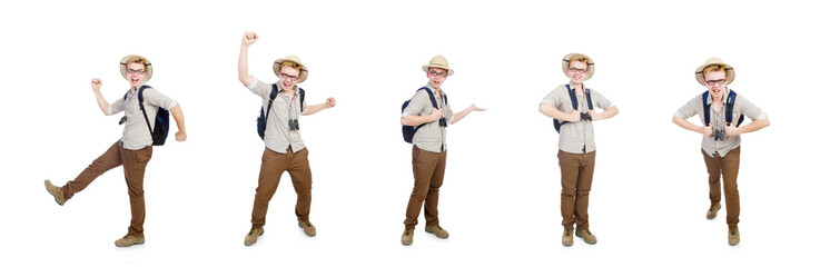 Man in safari hat in hunting concept