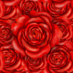 Seamless pattern of red flowers roses and leaves
