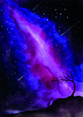 The Inspiration From The Watercolor Artwork Depicts The Splendor Of Galaxies In The Night Sky.