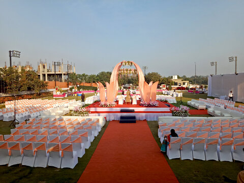 traditional Indian wedding stage at open part plot