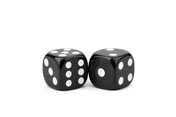 black dice with contrasting dots, isolate on a white background