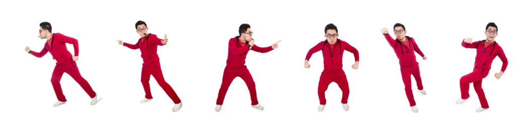 Funny sportsman with whistle isolated on white