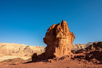 Sculpture of a Muchroom and a Half made by nature in the Arava Valley near Eilat. Timna Park. Israel. 