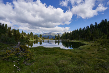 Fototapeta na wymiar Trekking at Col Bricon lakes in the Dolomites