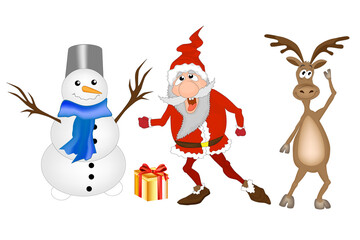 New Year. Vector christmas illustration with Funny Cartoons characters