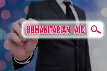 Writing note showing Humanitarian Aid. Business concept for immediate assistance provided after natural and manmade disaster Web search digital information futuristic technology network connection