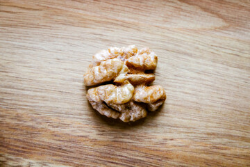 Walnut kernel on a cutting board