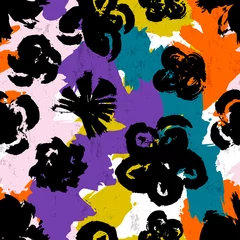 Selbstklebende Fototapeten seamless  flower pattern background, with paint strokes and splashes, brush strokes © Kirsten Hinte