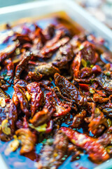 Sun-dried tomato on the italian street stall