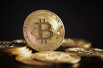 Bitcoin cryptocurrency coins. Blockchain concept