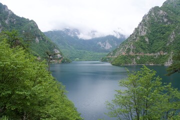 Naklejka na ściany i meble Durmitor national park and Piva Lake in Mountains of Montenegro