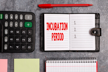 Word writing text Incubation Period. Business photo showcasing time elapsed starting from getting...