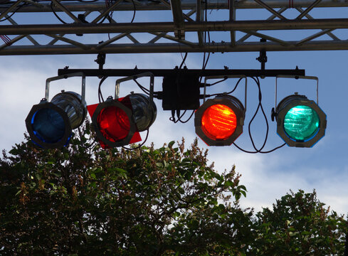Stage lighting at an outdoor concert.