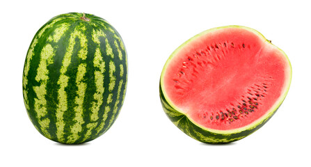 Fresh watermelon isolated. Organic water melon slice on white background. Cut out with clipping path