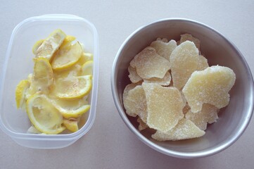 Foods that boost the immune system. Lemon with honey and ginger in sugar