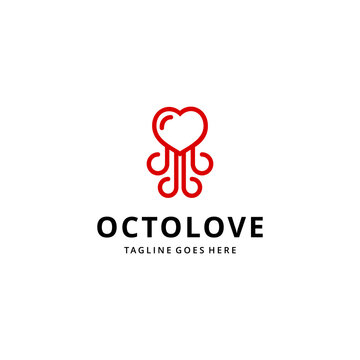 Illustration modern octopus silhouette with heart logo template Vector 
