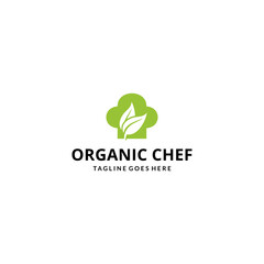 Creative illustration chef hat restaurant with green leaf logo design Vector sign template
