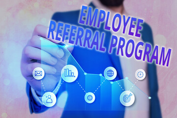 Word writing text Employee Referral Program. Business photo showcasing employees are rewarded for...